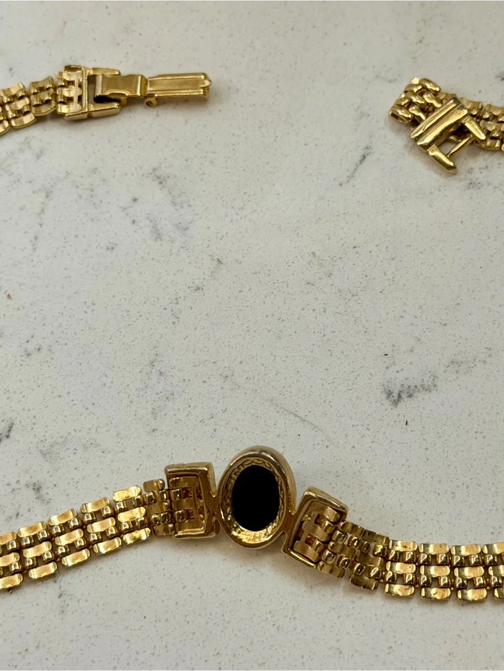 Vtg. 80’s Panther Link Choker Necklace Gold Tone Black Cabachon Rhinestone 18” - Picture 8 of 10